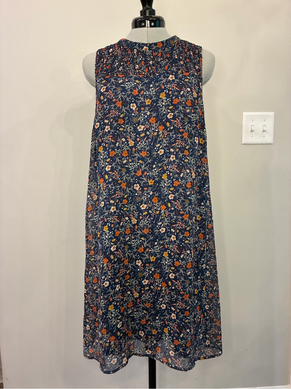 Angels Navy Floral Overlay Dress with Orange & Cream Blooms 0095